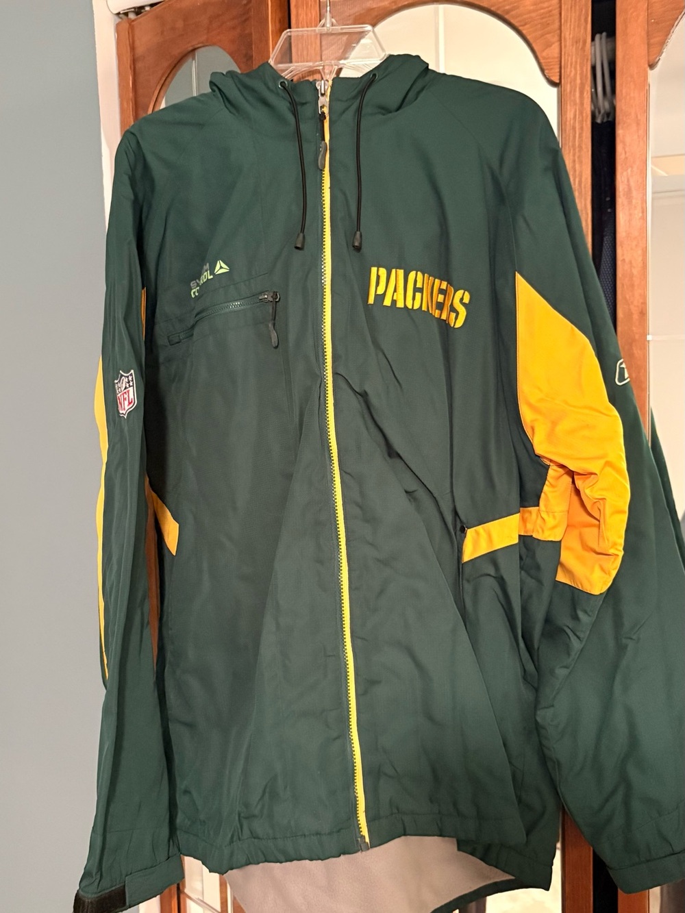 Reebok Green and Yellow Packers Hooded Jacket